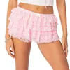 Women's Shorts Women Pleated Skater Skirt Asymmetrical Lace Layered Chic Tiered Short Elastic Waist Party Beachwear