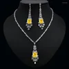 Ketting oorbellen set hibride aankomst geel kubieke zirkonia 2pcs en oorbel sets vierkante vorm vrouwen bruids bruiloft sieraden n-82