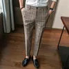 Men's Pants Korean Men's Dress Fashion Plaid Stripe Casual Slim Fit Office Pantalon Classic Retro Suit Pant Wedding299c