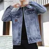 Herrenjacken Jeansjacke Männer Gedruckt Schwarz Streetwear Bomberjacke Stickerei Frühling Herbst Windjacke Blau Jean Koreanische Mode Lose Neue Q231110