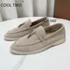 Sandaler Suede Women Flat Shoes Summer Walk Moccasin kausal slip på tofflor metalllås mulor mjuk körning lata loafers singel naken 230407