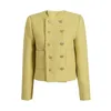 Women's Jackets 2023 Autumn Women Cropped Tweed Jacekt Coat Metal Double-breasted Yellow Wool Blends Short Jacket Outerwear Streetwear