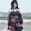 Saias autênticas gótico lolita preto branco rosa vestido mulheres halloween vampiro cosplay vestidos de festa vintage doce punk escuro