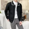 Men's Sweaters Man Clothes Green Zipper Business Knitted For Men Jacket Cardigan Zip-up Collared Coat Sheap S Jumpers 2023 Trend Mode