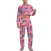 Mäns sömnkläder Flamingo Pyjamas Mens Palm Tree Leaf Romantic Nightwear Dagliga långa ärmar Tvådelade sovrum Design Pyjamas uppsättningar