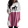 Kvinnors T-skjortor Cartoon Cowgirl and Horse Letter Print Pocket T-shirt Women Femmes Animal Love Gift Spring Long Sleeve Shirt Topps för