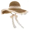 Bérets Big Floppy Hat Femmes Large Brim Paille Avec Mentonnière Plage En Gros