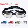 Goggles Men Women Professional Plating Myopia Swim Goggles Earplugs Adults Waterproof Anti Fog UV Swimming Pool Optical Glasses Eyewear P230408