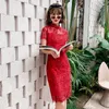 Abbigliamento etnico FZSLCYIYI Abiti da sposa tradizionali cinesi per le donne Collo alla coreana ricamato Chiffon Cheongsam Pizzo orientale Qipao