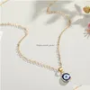 Pendant Necklaces Vintage Ethnic Round Turkey Evil Blue Eye Necklace For Women Gold Color Choker Clavicle Chain Turkish Dhuw8