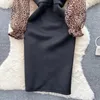 Robes décontractées Robe de soirée élégante et vintage Tempérament féminin Une épaule Slash Cou Soutien-gorge Imprimé Léopard Patchwork Noir