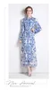 Robes décontractées Robes pour femmes Printemps Automne Piste Longue Lanterne Manches Bleu Et Blanc Porcelaine Imprimer Taille Haute Vacances Maxi Robe 2023