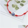 Bedelarmbanden 7 knopen Blauw Boze Oog Armband Papieren Kaart Verstelbaar Geluk Rode Draad Armbanden Paar Sieraden Vriendschap 2P Dhgarden Dh1Hr