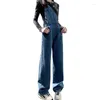 Jeans da donna Pantaloni con cinturino posteriore primaverili e autunnali Pantaloni larghi americani vintage dritti a gamba larga da donna Moda a vita alta