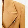 Женские шерстяные смеси шерстяной смеси куртка для пальто черные женщины Осень Зимняя Дизайн Двойной грудь к пуговицам кнопка черная верблюда шерстяная крыло 231108