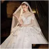 A-ligne robes de mariée Dubaï arabe à manches longues robe de mariée grande taille chérie robe brillante cristal dentelle perlée balayage train robes de mariée Otvt0