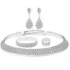 Rhinestone Crystal Teardrop Design Wedding Bridal Jewelry Set Silver Plated Women Choker Necklace Earrings Set