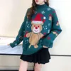 Natal sweaterlittle bear camisola vermelha feminina meia gola alta outono/inverno novo solto e preguiçoso fundo moda tendência malha topo