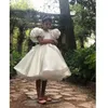 Girl Dresses White Puffy Balloon Sleeve Princess Dress Satin First Communion Kids Birthday Gowns Big Bow Flower Wedding For Teens