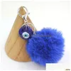 Belangrijkste ringen Groothandel Lucky Cremaic Evil Eye Eye Hamsa Handsleutel Ringen Keychain Soft Pom Handtas Charms Accessoires Purse Keychains Sieraden G Dhuda