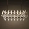 Chandeliers Gold Crystal Rectangular Chandelier Lighting French Country Vintage Candle Living Room Hanging Lights Lustre Luminaria 111V-240V