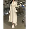Casual Dresses TEROKINIZO Koreanische Chic Strickkleid Frauen Drehen Unten Kragen Langarm Schlanke Taille Weibliche Mode Sanfte Robe Femme