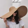 Boinas Holiday Beach Panama Shade Cap Simple Grande Plegable 25 cm Ancho Ala Floppy Sombrero de paja para mujeres Chica Protección UV Sol Mujer