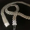 Moissanite 925 Srebrny kubański naszyjnik 2 rzędowy VVS Diamond Long Link Łańcuch Hip Hop Bransoletka