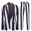 Men's Suits Blazers Fashion Men's Business Black And White Zebra Stripes Formal Suit / Male Slim Stage Party 2 Pcs Blazers Sets Jacket Pants 231109