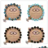 Charm Armbänder Glück Türkisch Blau Evil Eye Karte 8mm Lava Kallaite Perlen Handgemachte Elastizität Armband Für Männer Frauen Yoga Rei Dhgarden Dh2C5