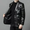 Men's Suits Bright Floral Luxury Blazers For Men Sheepskin Slim Fit Oversized Winter Quality Soft Comfortable Leather Jacket Terno Masculino