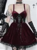 Robes décontractées 2023 bretelles spaghetti sexy gothique robe de soirée en velours cosplay Halloween bandage une ligne évasée Y2K années 90 rouge foncé noir