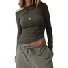 Koszule damskie Ruewey Women Y2K Solid Color Tops One Off Rameer Long Rleeve T-shirty Podstawowe Slim Fit Streetwear