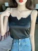 Camisoles Tanks Lace Strap Silk Top Women Sexig grimma V Neck ärmlös Crop Top Satin Tank Topps Women Underwear Camisole 230413