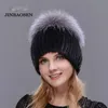 Beanie/Skull Caps JINBAOSEN Fashion Winter Warm Women Knit Caps Mink Hats With FOX Fur Vertical Woven Top 231108