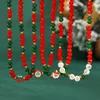 Collier ras du cou multicouches pour femmes, 4 pièces, perles rouges, chaîne en argile polymère, créatif, père noël, bijoux de cou de noël, cadeau de fête