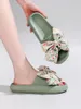 Slippers Summer Mulheres Eva praia viagens nuvem artesanal antiskid Antiskídeo Moldagem verde Flor Green Flor Bow Sapatos