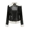 Women's Leather Faux Jackets For Women Fleece Warm Long-sleeved Lapel Casual PU Jacket