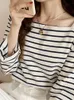 Kvinnor Tshirt Qoerlin Fashion Square Halsring Tshirt Rand Loose Casual Korean Long Sleeve Summer French 230408