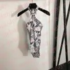 Fashion Print Swimwear Designer Women Bikini Set Summer Hollow Halter One Piece Swimsuit Summer Sexy Bandage Biquinis