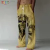 Pantaloni da uomo Pantaloni dritti con teschio da uomo Stampa 3D Design elastico con coulisse Pantaloni tasca frontale Scheletro da spiaggia Stampe grafiche Comfort M230408