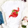 Kvinnors T-skjortor Kvinnor Summer Strawberry Sweet Beach Lady Print Kvinnlig tee T-shirt Söta tecknade kläder Tshirts Fashion Graphic Top