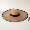 Breda brim hattar sommarstrån för kvinnor mode diskett mesh skugga sunhat fast färg utomhus panama kupol strand capswide oliv22