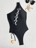 Mulheres Swimwear Vigorashely 2023 Único Ombro Oco Amarrado Bikini Set Alto Corte Push Up Swimsuit Mulheres Backless One Piece Banheira Terno