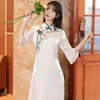 Повседневные платья Летняя литературная винтажная юбка Cheongsam с рукавом семь точек в китайском стиле для девочек-феев