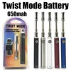 Tryb skrętu akumulator 650 mAh Baterie Vape Baterie Blister USB Zestawy ładowarki dla 510 Nić Zmienne napięcie E Cigs Pen