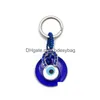 Nyckelringar Fashion Butterfy Turtle Owl Palm Evil Eyes Key Rings Keychain Metal Keyring Glass Lucky Blue Eye Pendant Ornament Keychains Dhudg