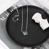 Hangers Vintage S925 Sterling Zilveren Ketting Blauwe Edelsteen Zirkoon Vierkante Ketting Voor Vrouwen Meisje Verjaardagscadeau Fijne Sieraden Metaal