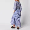 Robes décontractées femmes col en V robe à manches bouffantes style boho swing profond imprimé à plusieurs niveaux longue coupe ample tenue de vacances plissée