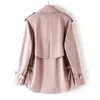 Women's Trench Coats Women Windbreaker Spring Autumn Khaki Pink Coat Loose Female Double-Breasted Short Outerwear Clothing N112